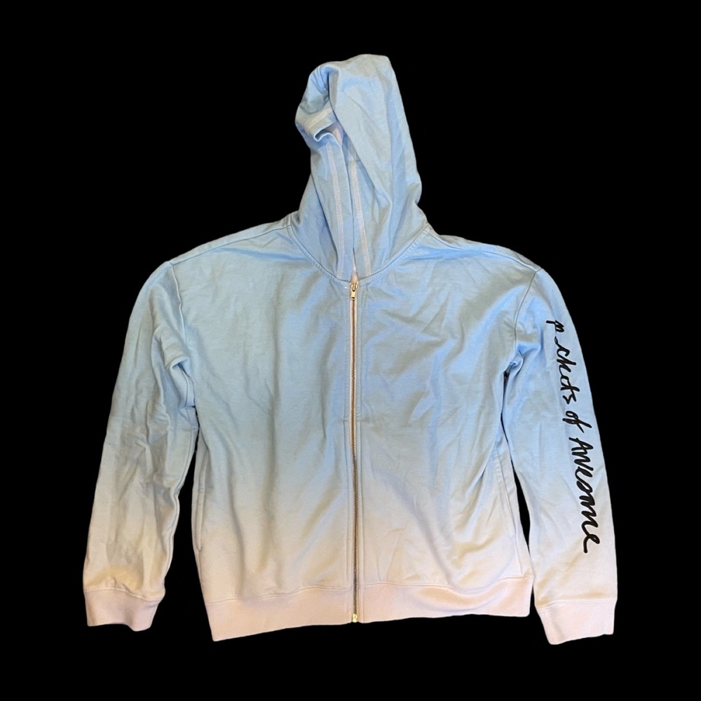 NWOT Rockets of Awesome Girls Size 12 Light Blue/White Ombré Hoodie with Text